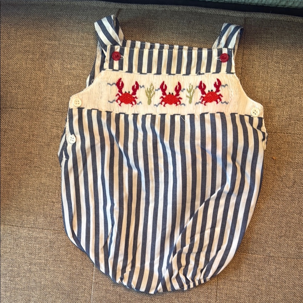 Nautical Striped Kids Bubble with Crab Embroidery
